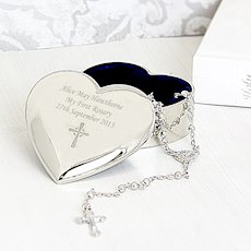 Rosary Beads and Cross Heart Trinket Box