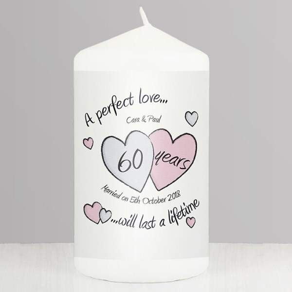 Personalised A Perfect Love Diamond Anniversary Pillar Candle