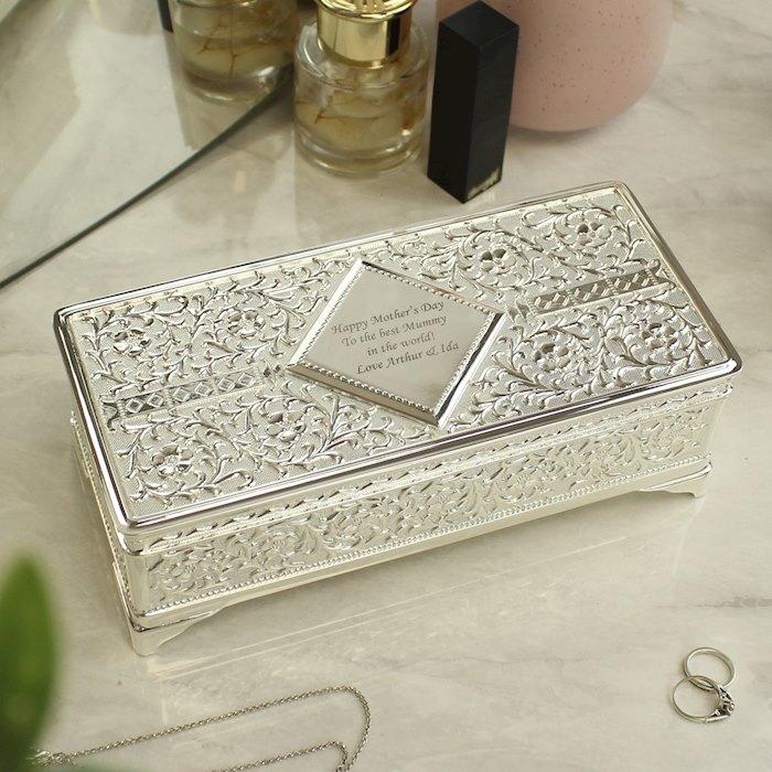 Personalised Engraved Antique Silver Plated Jewellery Box