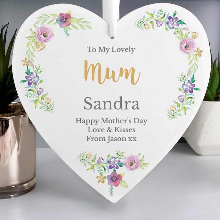 Personalised Any Role 'Floral Watercolour' Large Wooden Heart Decoration