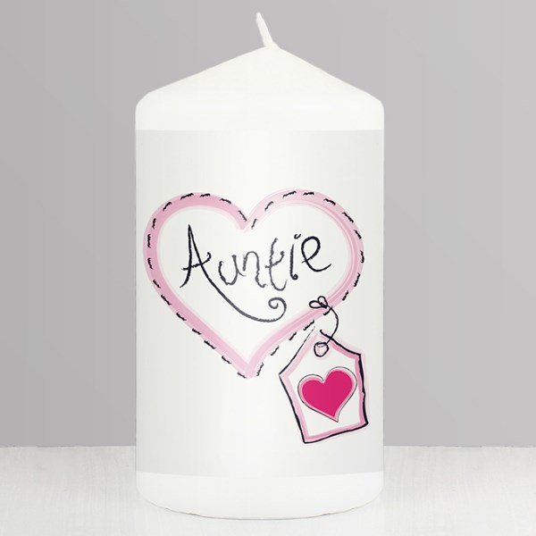 Auntie Heart Stitch Pillar Candle