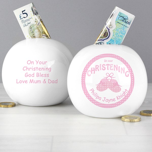 Bootee Pink Christening Money Box SpecialMoment.co.uk