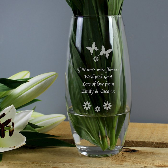 Personalised Bullet Vase with butterfly and flower design