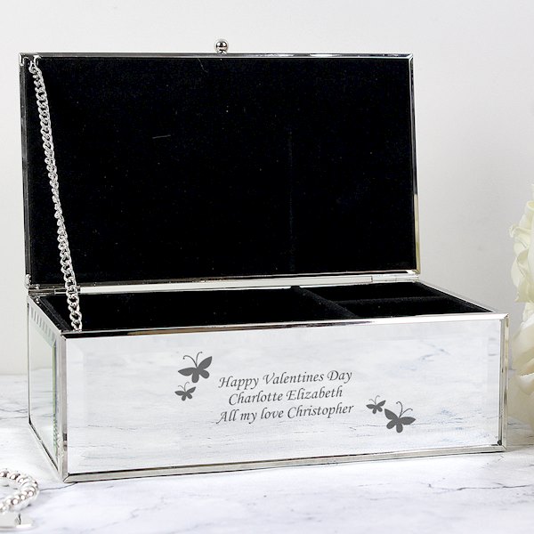 Personalised Engraved Butterflies Mirrored Jewellery Box
