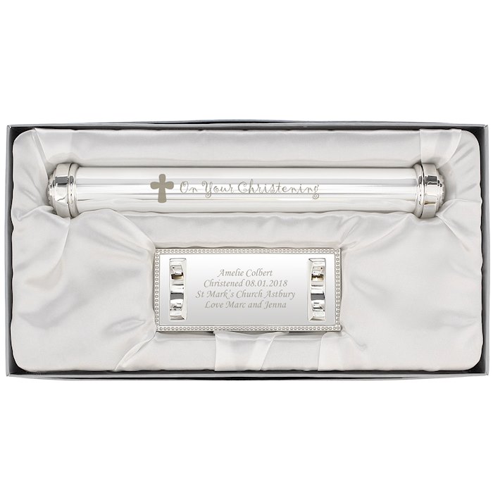Personalised Christening Cross Silver Plated Certificate Holder