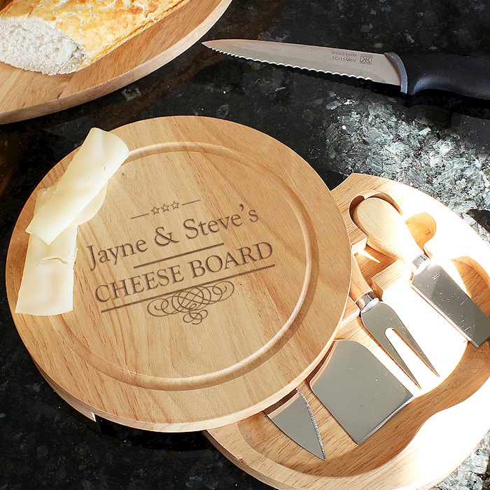 Decorative Swirl Large Cheese Board with Cheese Knives SpecialMoment