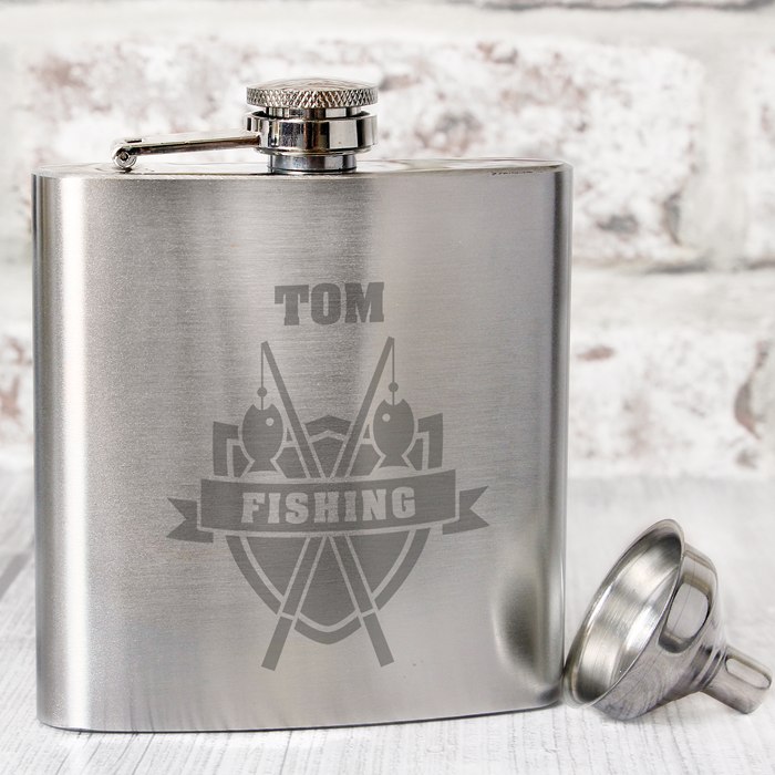 Personalised Fishing Crest Hip Flask