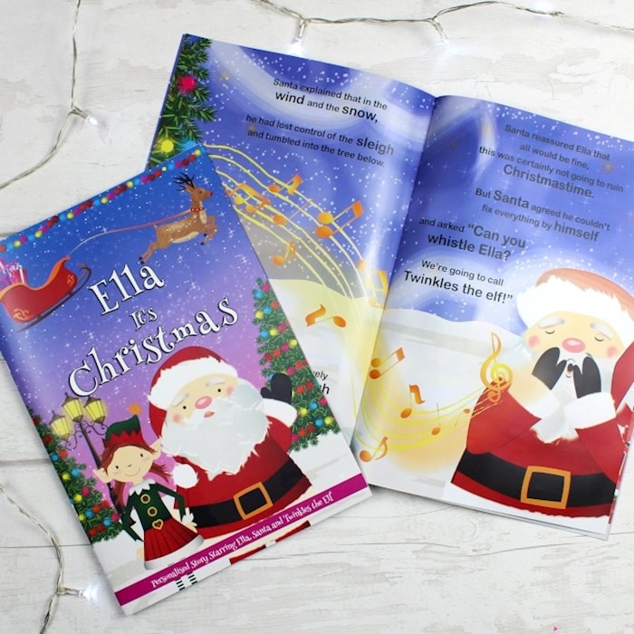 Personalised GIRLS "It's Christmas" Story Book, Featuring Santa and his Elf Twinkles