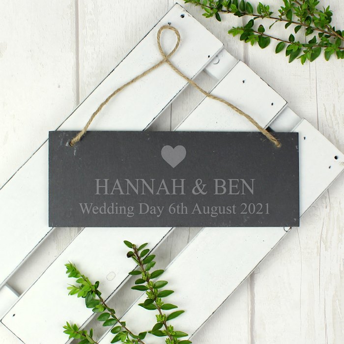 Personalised Heart Motif Hanging Slate Plaque Sign