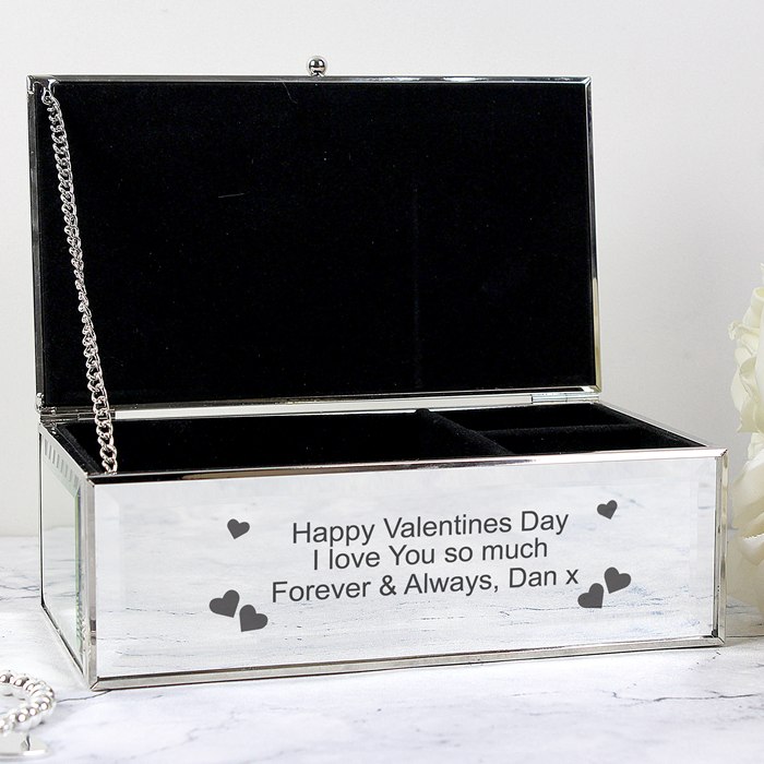 Personalised Jewellery Box - Engraved Heart Design - Mirrored Box