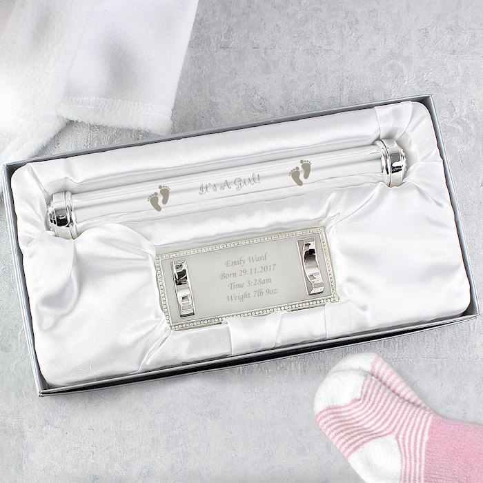 Personalised It's A Girl Silver Plated Certificate Holder