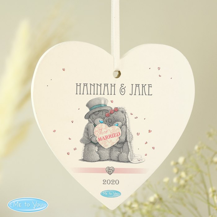 Personalised Me To You Wedding Couple Wooden Heart Decoration