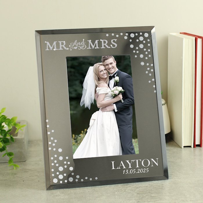 Personalised Mr And Mrs 4x6 Diamante Glass Photo Frame Uk