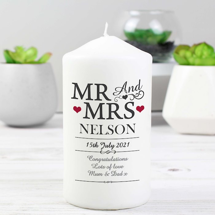 Personalised Mr & Mrs Pillar Candle