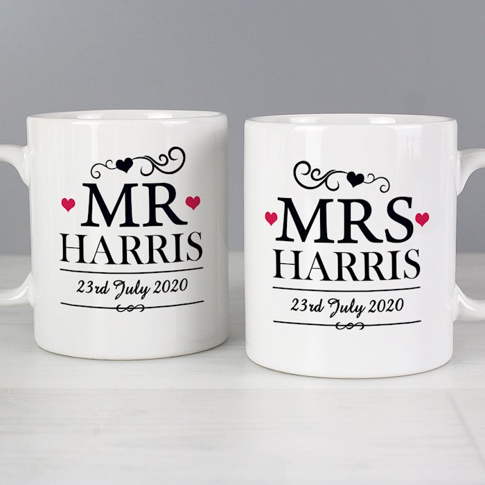 Personalised Mr & Mrs Mug Set - Decorative Design