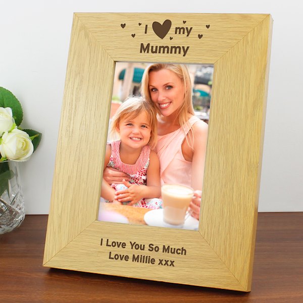 Personalised Oak Finish 4x6 I Heart My Photo Frame