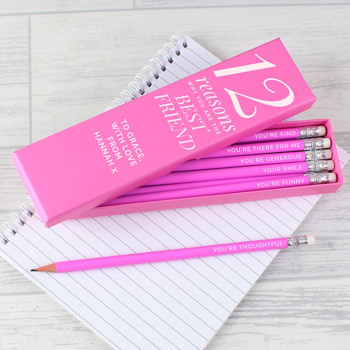 Personalised 12 Reasons Box and 12 Pink HB Pencils | SpecialMoment.co.uk