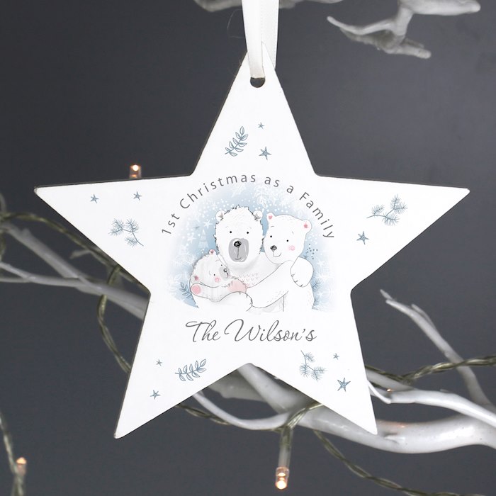 Personalised 1st Christmas as a Family Wooden Star Decoration