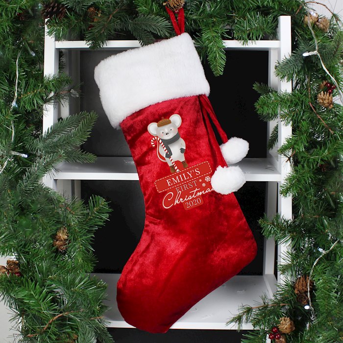 Personalised '1st Christmas' Mouse Red Stocking