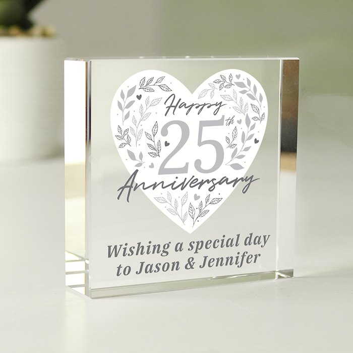 Personalised 25th Silver Wedding Anniversary Crystal Token