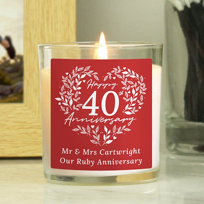 Personalised 40th Ruby Wedding Anniversary Candle Jar