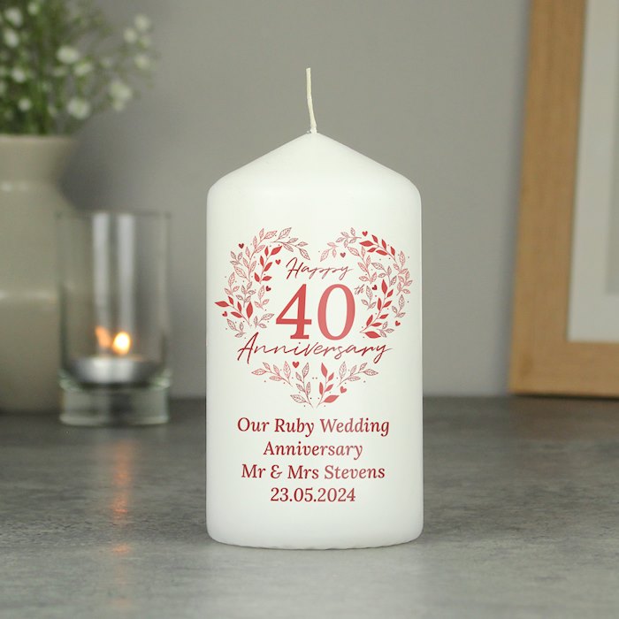 Personalised 40th Ruby Wedding Anniversary Pillar Candle