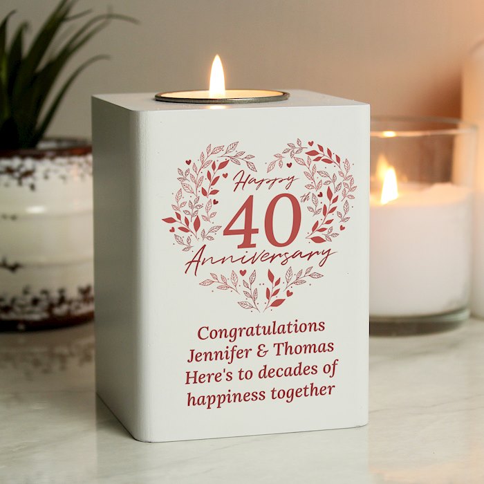 Personalised 40th Ruby Wedding Anniversary Tea Light Holder