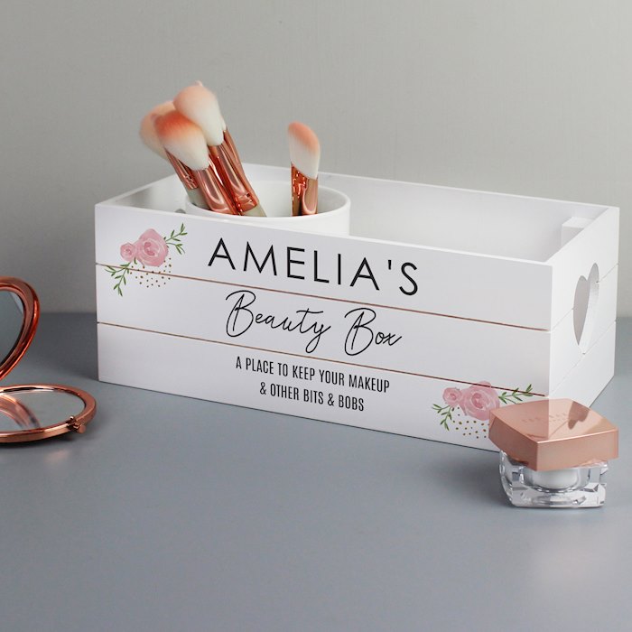 Personalised Abstract Rose White Wooden Crate