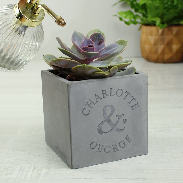Personalised Ampersand Couples Concrete Plant Pot SpecialMoment.co.uk