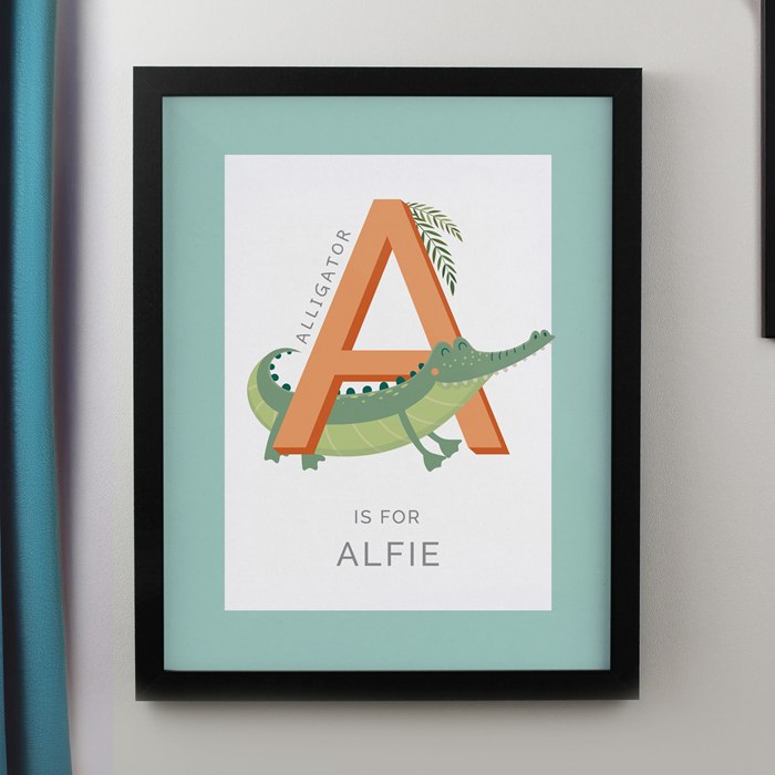 Personalised Animal Alphabet Black Poster Frame