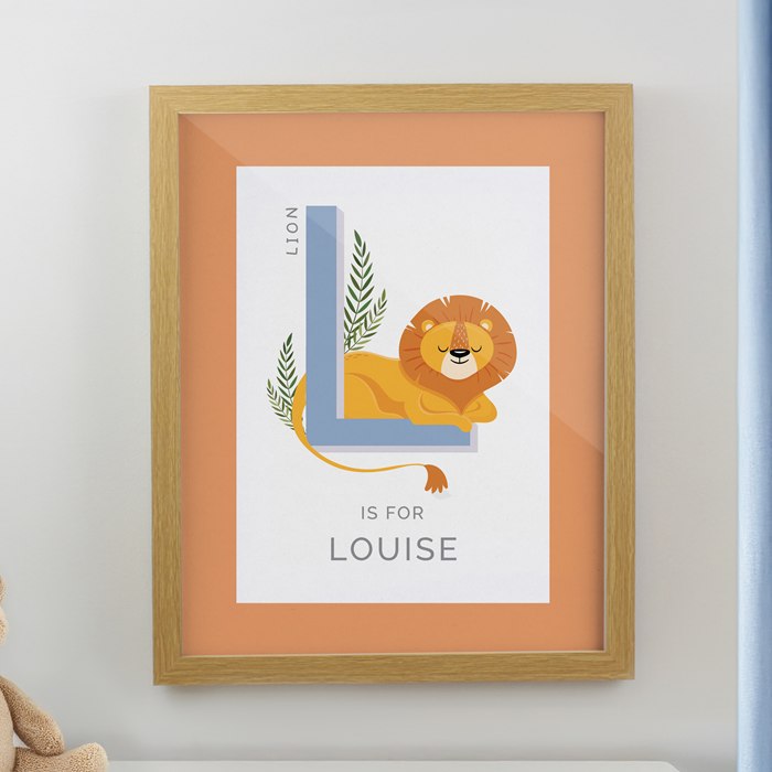 Personalised Animal Alphabet Oak Poster Frame