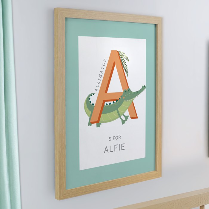 Personalised Animal Alphabet Oak Poster Frame | SpecialMoment.co.uk