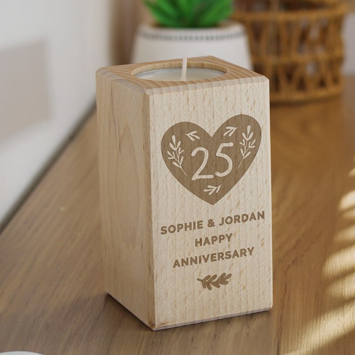 Personalised Anniversary Wooden Tealight Holder