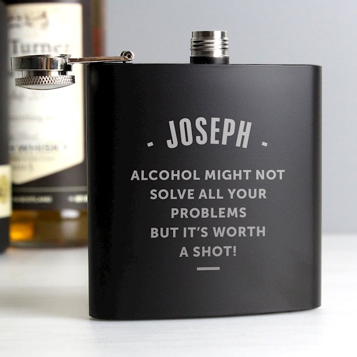 Personalised Any Message Black Hip Flask