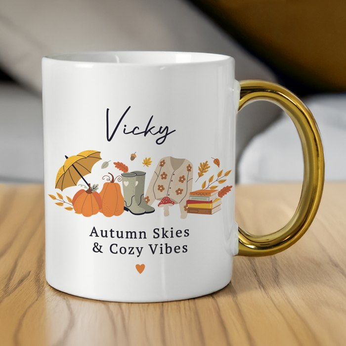 Personalised Autumn Gold Handled Mug