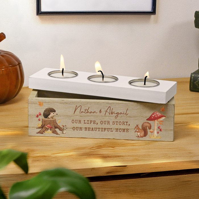 Personalised Autumn Triple Tea Light Box