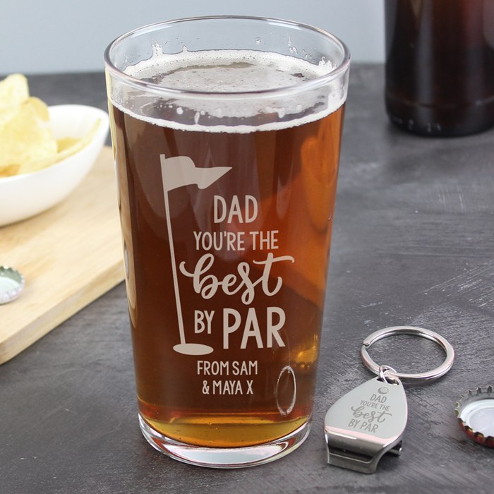 Personalised Best By Par Pint Glass & Bottle Opener