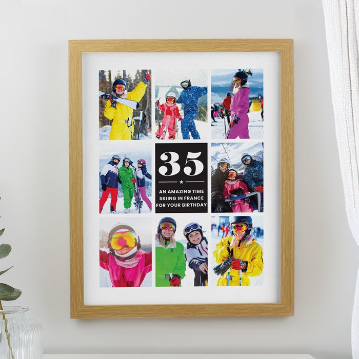 Personalised Big Number Multi Photo Upload Oak Poster Frame