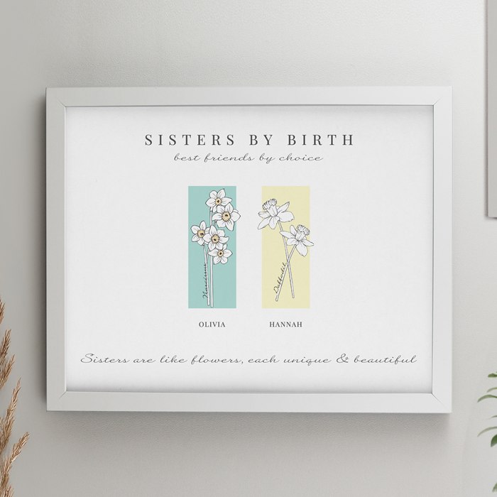 Personalised Birth Flower Family of 2 White Framed Print