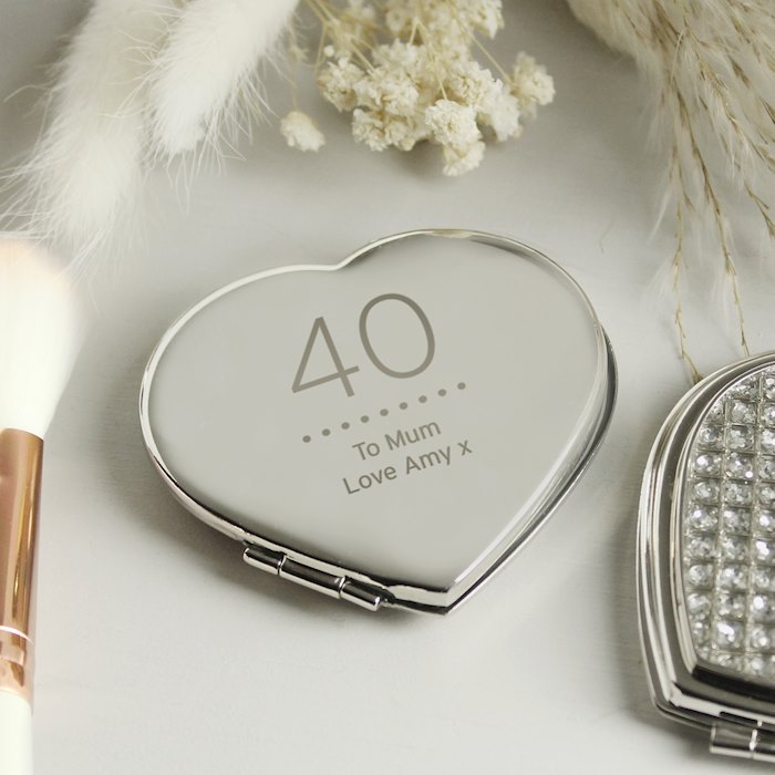 Personalised Birthday Big Age Diamante Heart Compact Mirror