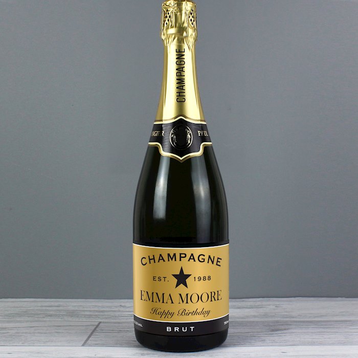 Personalised Black and Gold Label Bottle of Champagne SpecialMoment.co.uk