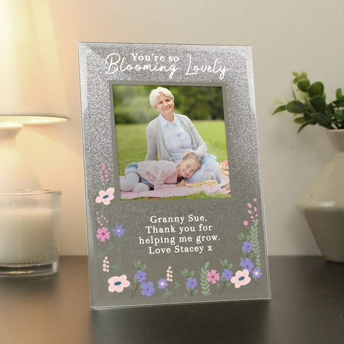 Personalised Blooming Lovely 4x4 Glitter Photo Frame
