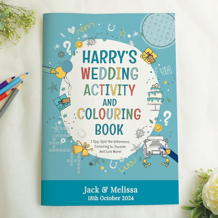 Personalised Blue A4 Wedding Activity & Colouring Book