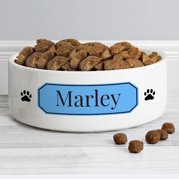 Personalised Blue Plaque 15cm Medium Pet Bowl