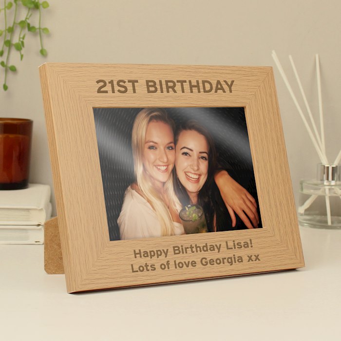 Personalised Bold Text 5x7 Landscape Oak Finish Photo Frame