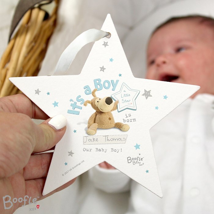 Personalised Boofle Its a Boy Wooden Star Decoration