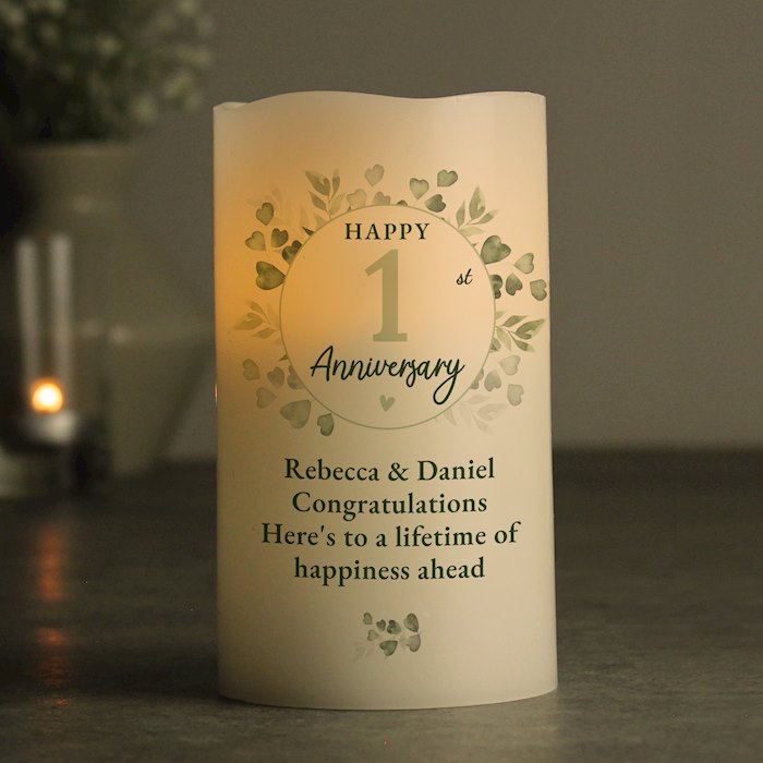 Personalised Botanical Anniversary LED Candle