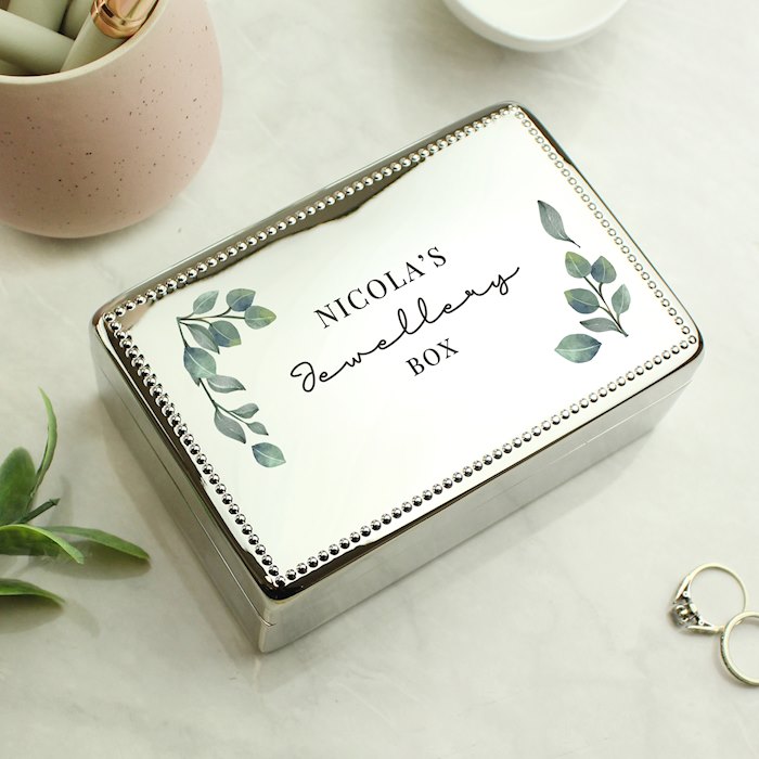 Personalised Botanical Rectangular Small Jewellery/Trinket Box