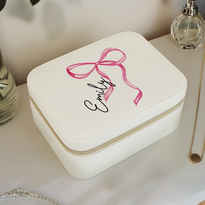 Personalised Bow Leatherette Jewellery Box