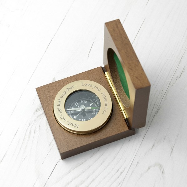 Brass Boat Compass in Varnished Wood Box